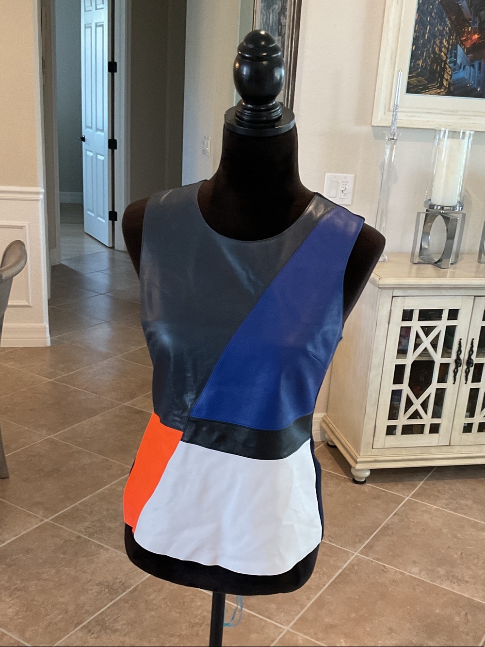 Bailey 44 colorblock leather front sleeveless top, size small